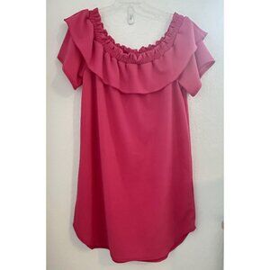 Ashley Stewart Dress Womens 22/24 Hot Pink Ruffle Off Shoulder S/S Barbie‎ Party